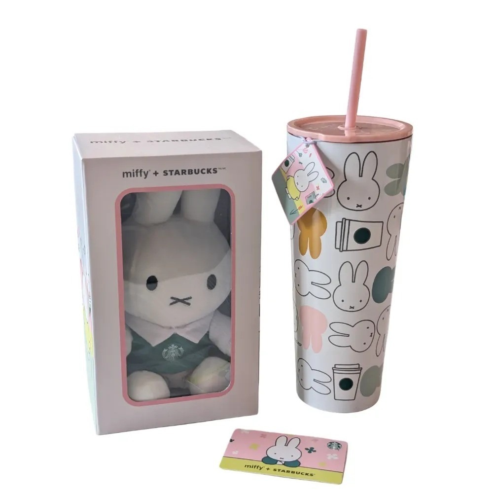 Starbucks x Miffy Limited Edition Plush Barista Cold Tumbler 26 oz Set NEW